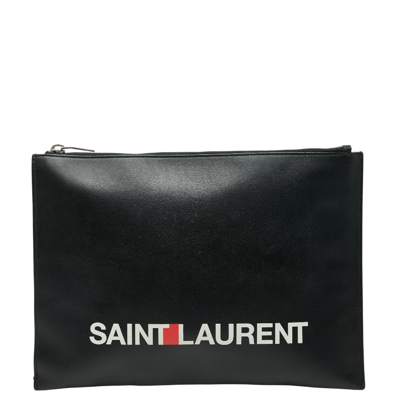 サンローラン ロゴ クラッチバッグ ブラック ホワイト レザー レディース SAINT LAURENT 【中古】