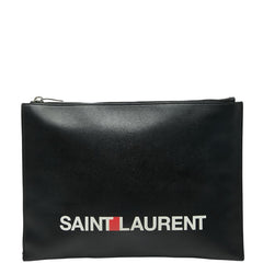 サンローラン ロゴ クラッチバッグ ブラック ホワイト レザー レディース SAINT LAURENT 【中古】