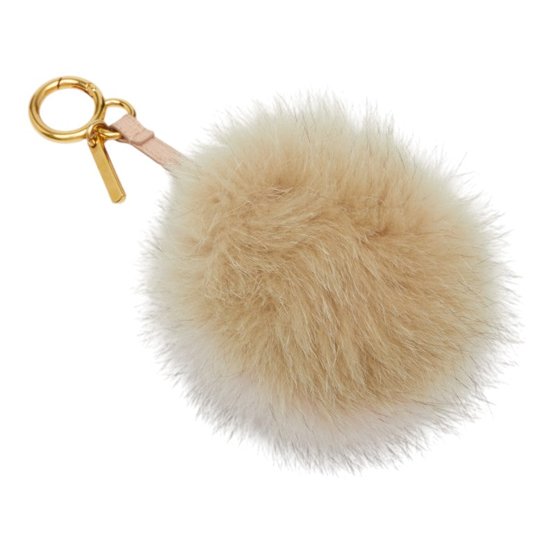 フェンディ ポンポンチャーム バッグチャーム キーホルダー ピンク ベージュ ファー レザー レディース FENDI 【中古】