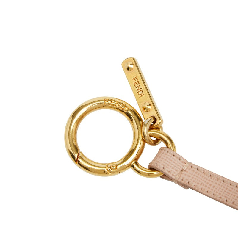 フェンディ ポンポンチャーム バッグチャーム キーホルダー ピンク ベージュ ファー レザー レディース FENDI 【中古】