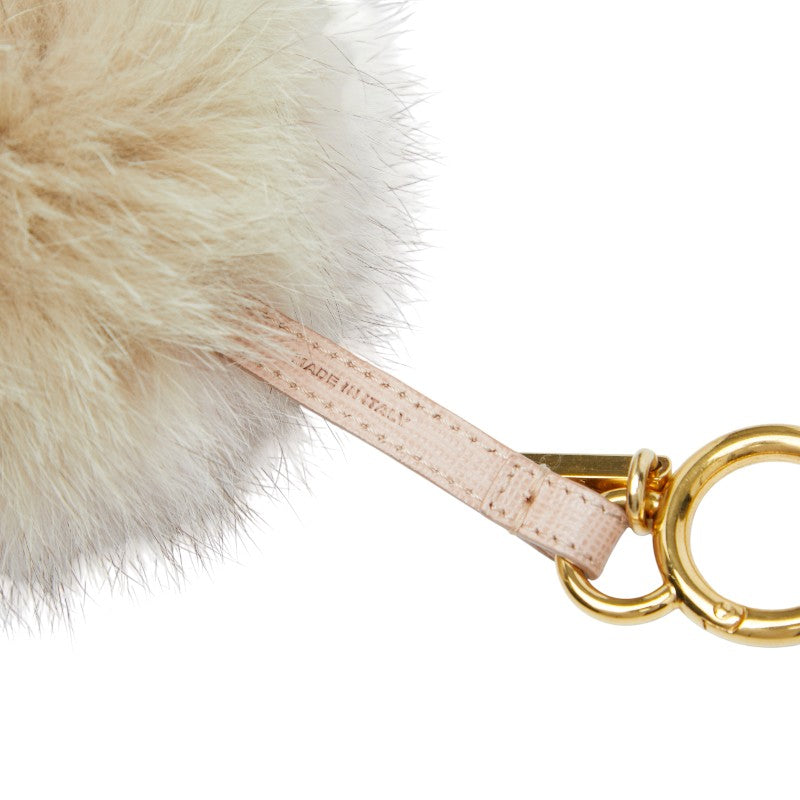フェンディ ポンポンチャーム バッグチャーム キーホルダー ピンク ベージュ ファー レザー レディース FENDI 【中古】