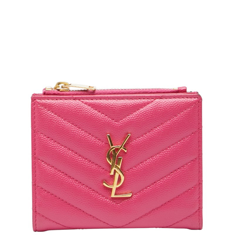 サンローラン モノグラム バイフォールドウォレット 二つ折り財布 575879 ピンク レザー レディース SAINT LAURENT 【中古】