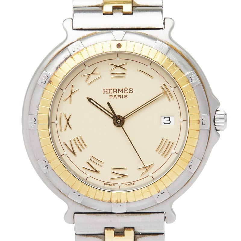 エルメス キャプテンニモ 腕時計 クオーツ ベージュ文字盤 ステンレススチール メッキ メンズ HERMES 【中古】