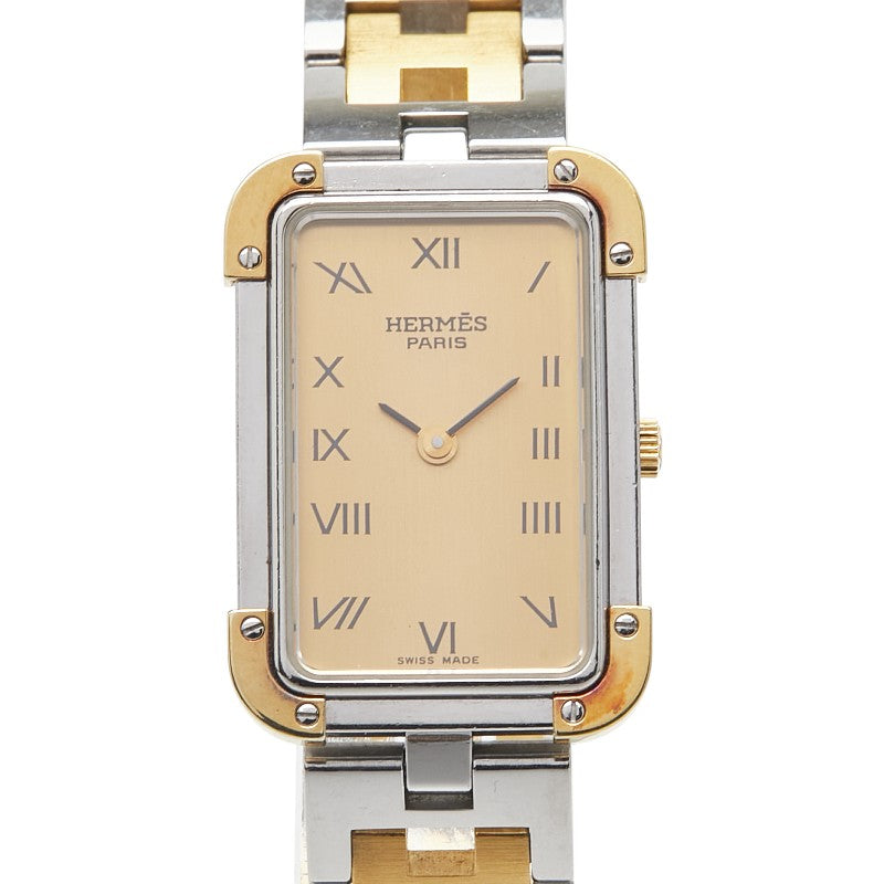 エルメス クロアジュール 腕時計 CR1.240 クオーツ ゴールド文字盤 ステンレススチール メッキ レディース HERMES 【中古】
