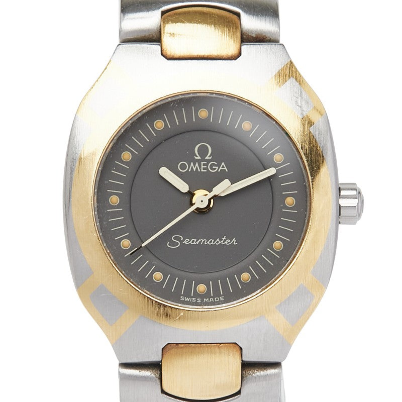 オメガ シーマスター ポラリス 腕時計 クオーツ グレー文字盤 ステンレススチール K18 ゴールド レディース OMEGA 【中古】