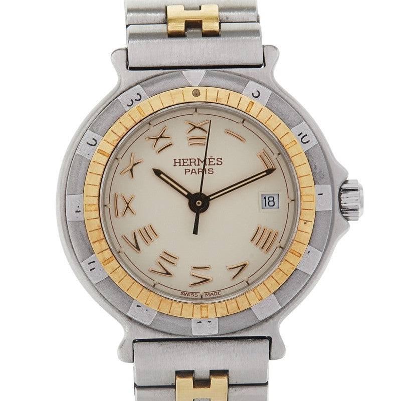 エルメス キャプテンニモ 腕時計 クオーツ ベージュ文字盤 ステンレススチール メッキ レディース HERMES 【中古】