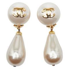 シャネル ヴィンテージ ココマーク イヤリング スイング ゴールド メッキ フェイクパール レディース CHANEL 【中古】