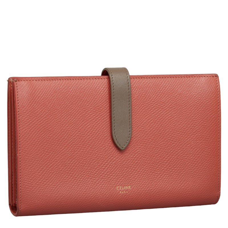 セリーヌ ラージ ストラップウォレット 長財布 バイカラー ピンク グレー レザー レディース CELINE 【中古】