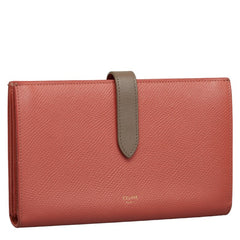 セリーヌ ラージ ストラップウォレット 長財布 バイカラー ピンク グレー レザー レディース CELINE 【中古】
