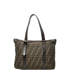 フェンディ ズッカ ハンドバッグ トートバッグ ブラウン キャンバス レザー レディース FENDI 【中古】