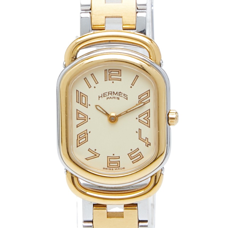 エルメス ラリー 腕時計 RA1.240 クオーツ ベージュ文字盤 ステンレススチール メッキ レディース HERMES 【中古】