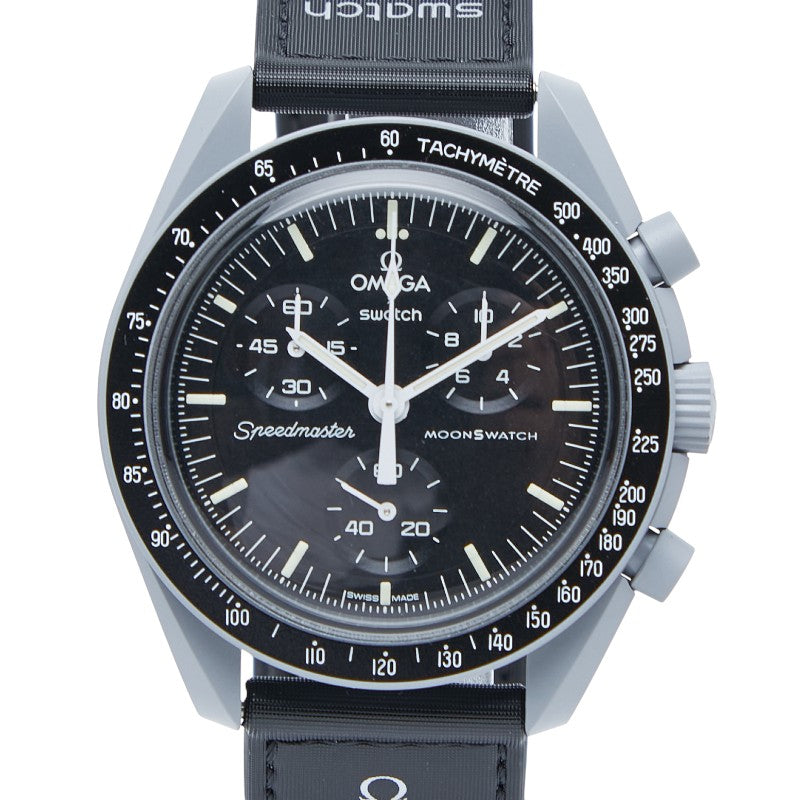オメガ ×スウォッチ ムーンスウォッチ MISSION TO THE MOON 腕時計 SO33M100 クオーツ ブラック文字盤 セラミック ナイロン メンズ OMEGA 【中古】
