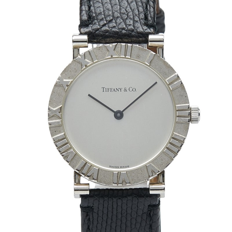 ティファニー アトラス 腕時計 M0640 クオーツ シルバー文字盤 SV925 シルバー レザー メンズ TIFFANY&Co. 【中古】