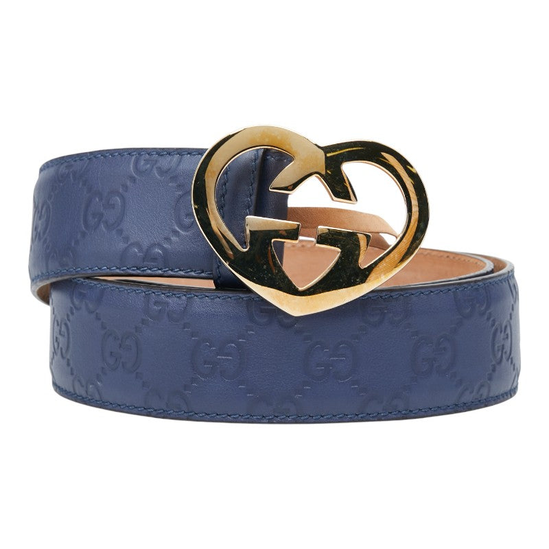 グッチ グッチシマ ハートバックル ベルト サイズ:85/34 245856 ブルー ゴールド レザー レディース GUCCI 【中古】