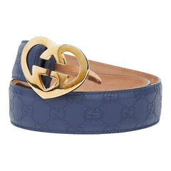 グッチ グッチシマ ハートバックル ベルト サイズ:85/34 245856 ブルー ゴールド レザー レディース GUCCI 【中古】