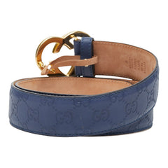グッチ グッチシマ ハートバックル ベルト サイズ:85/34 245856 ブルー ゴールド レザー レディース GUCCI 【中古】