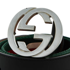 グッチ シェリーライン ベルト サイズ：85/34 411924 マルチカラー ブラック キャンバス レザー メンズ GUCCI 【中古】