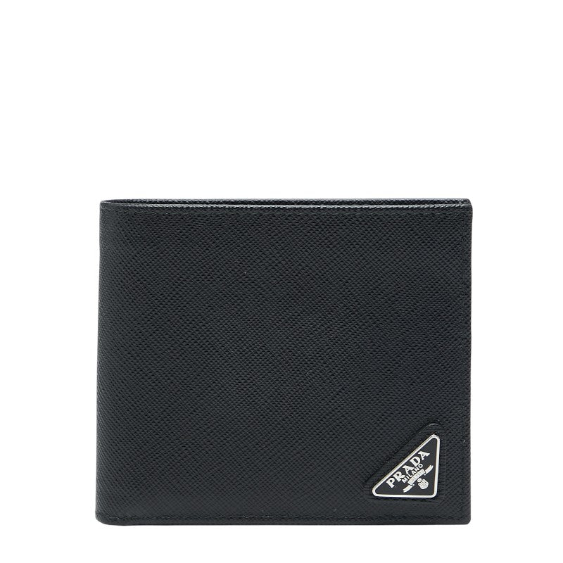 プラダ 三角ロゴプレート 二つ折り財布 札入れ 2M0513 ブラック サフィアーノレザー メンズ PRADA 【中古】