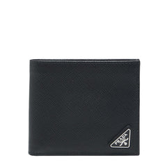 プラダ 三角ロゴプレート 二つ折り財布 札入れ 2M0513 ブラック サフィアーノレザー メンズ PRADA 【中古】