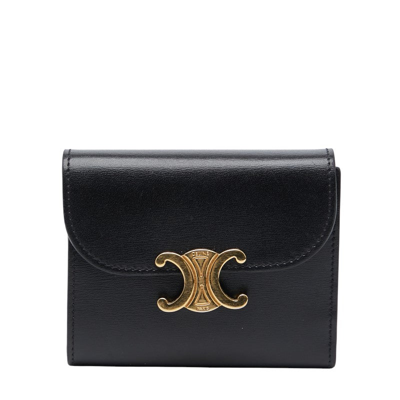 セリーヌ トリオンフ 三つ折り財布 ブラック レザー レディース CELINE 【中古】