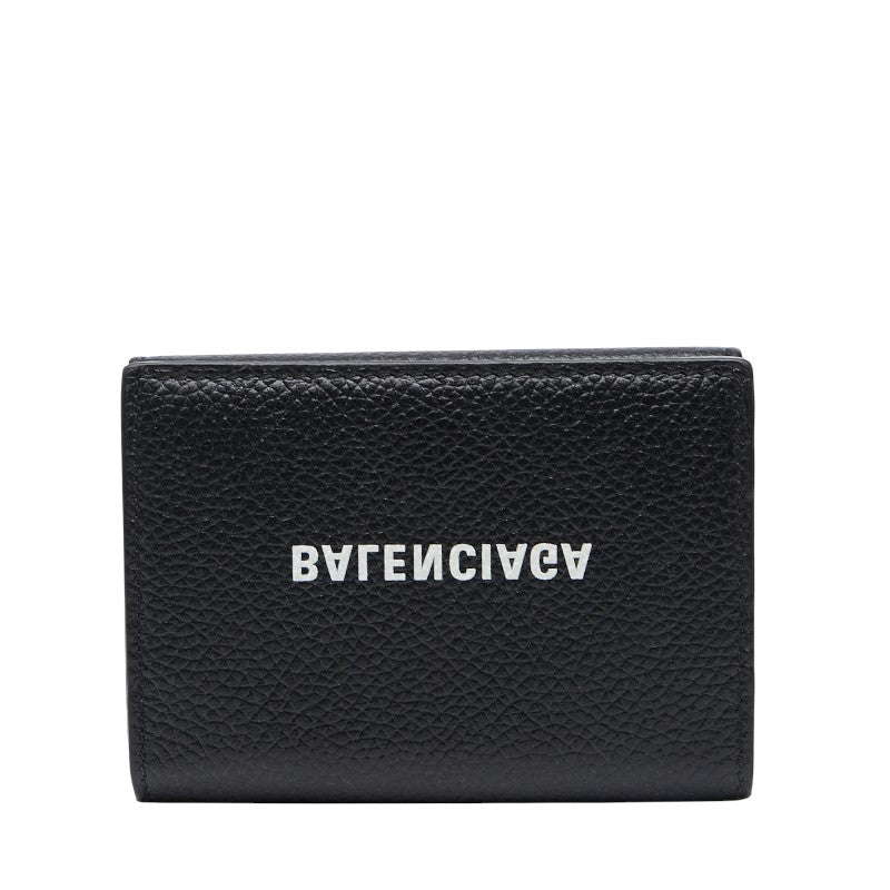 バレンシアガ 逆ロゴ 三つ折り財布 ブラック レザー レディース BALENCIAGA 【中古】