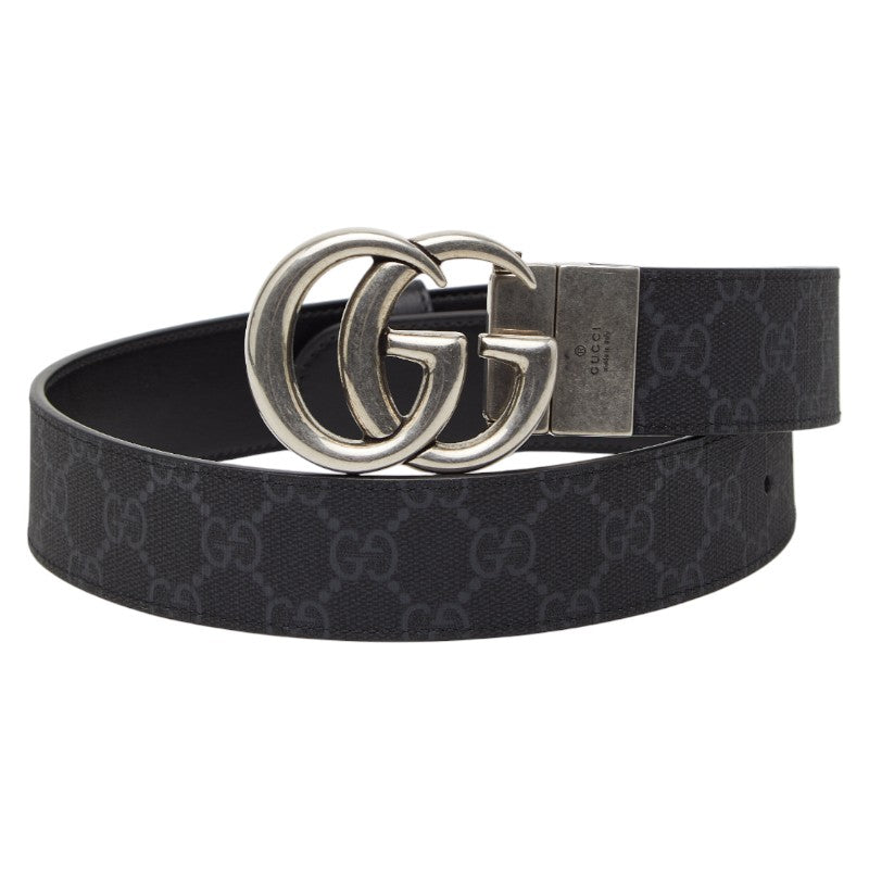 グッチ GGスプリーム GGマーモント ベルト サイズ:75/30 627055 ブラック グレー PVC レザー レディース GUCCI 【中古】