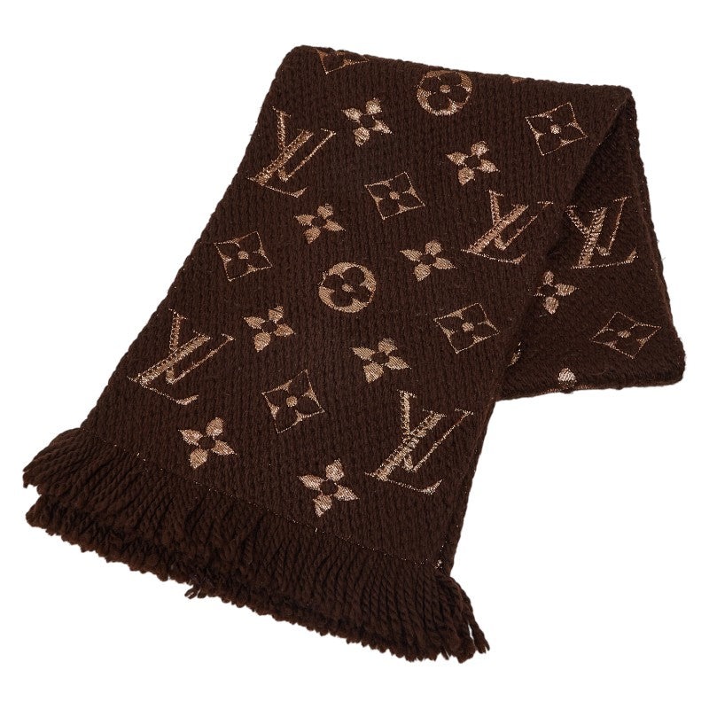 ルイ ヴィトン エシャルプ ロゴマニア シャイン マフラー M71383 ブラウン ウール シルク レディース LOUIS VUITTON 【中古】
