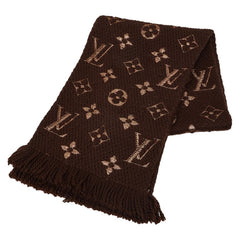 ルイ ヴィトン エシャルプ ロゴマニア シャイン マフラー M71383 ブラウン ウール シルク レディース LOUIS VUITTON 【中古】
