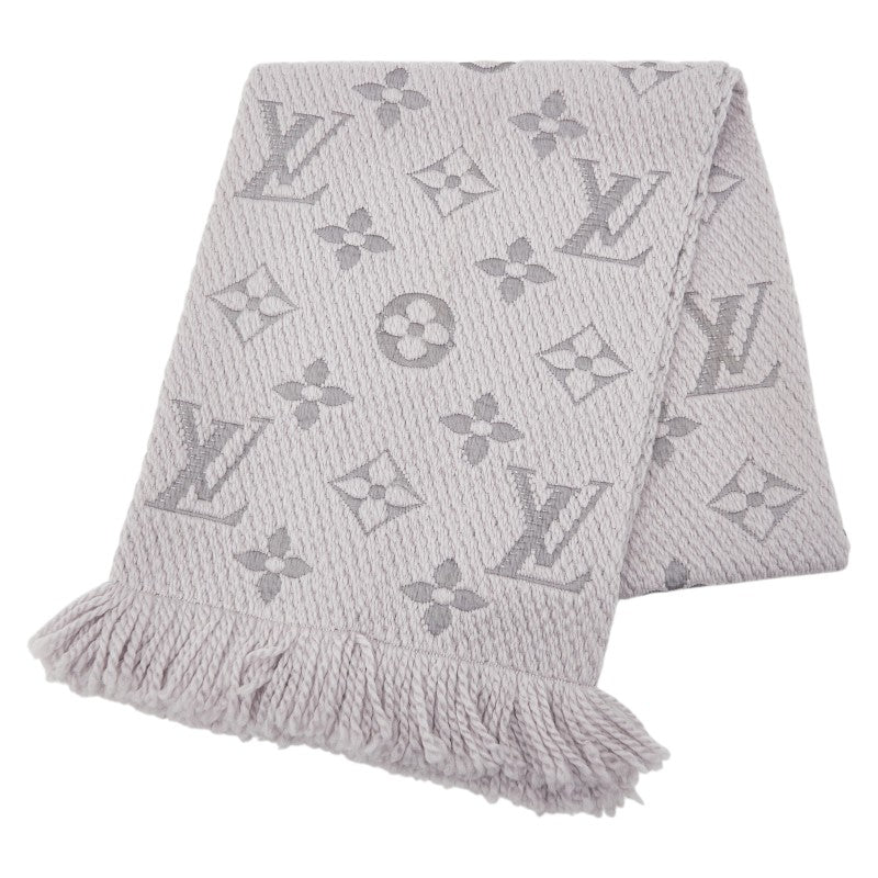 ルイ ヴィトン エシャルプ ロゴマニア マフラー M74742 グレー グリペルル ウール シルク レディース LOUIS VUITTON 【中古】
