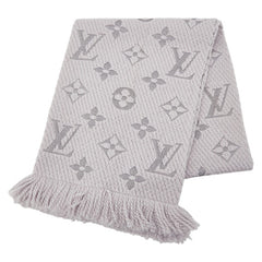 ルイ ヴィトン エシャルプ ロゴマニア マフラー M74742 グレー グリペルル ウール シルク レディース LOUIS VUITTON 【中古】