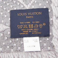 ルイ ヴィトン エシャルプ ロゴマニア マフラー M74742 グレー グリペルル ウール シルク レディース LOUIS VUITTON 【中古】
