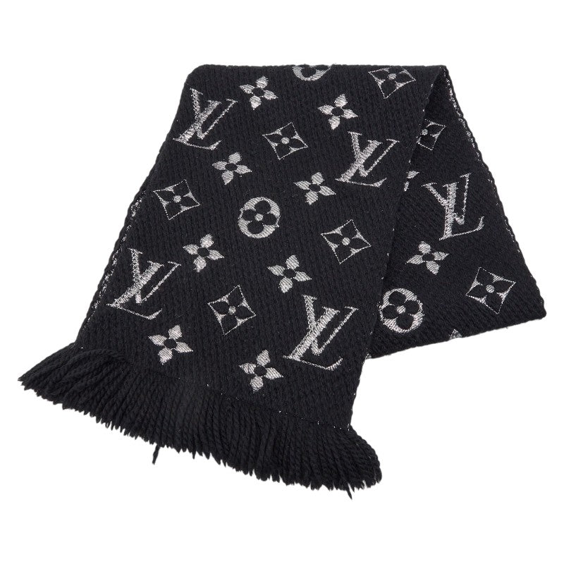 ルイ ヴィトン エシャルプ ロゴマニア シャイン マフラー M75833 ノワール ブラック ウール シルク レディース LOUIS VUITTON 【中古】