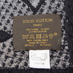 ルイ ヴィトン エシャルプ ロゴマニア シャイン マフラー M75833 ノワール ブラック ウール シルク レディース LOUIS VUITTON 【中古】