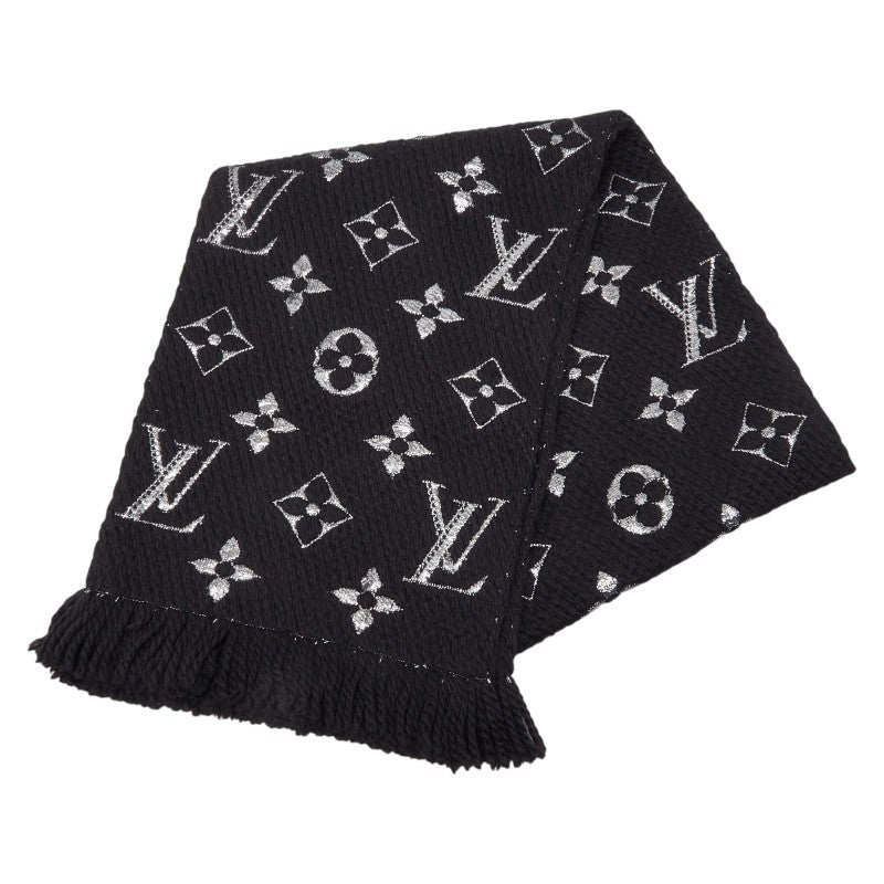 ルイ ヴィトン エシャルプ ロゴマニア シャイン マフラー M75833 ノワール ブラック ウール シルク レディース LOUIS VUITTON 【中古】