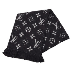 ルイ ヴィトン エシャルプ ロゴマニア シャイン マフラー M75833 ノワール ブラック ウール シルク レディース LOUIS VUITTON 【中古】