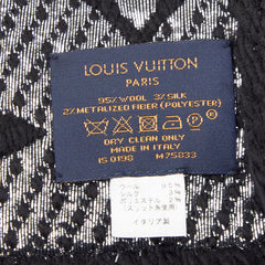 ルイ ヴィトン エシャルプ ロゴマニア シャイン マフラー M75833 ノワール ブラック ウール シルク レディース LOUIS VUITTON 【中古】
