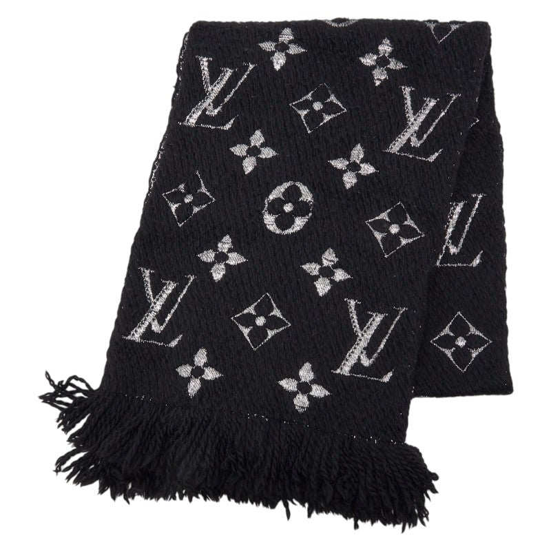 ルイ ヴィトン エシャルプ ロゴマニア シャイン マフラー M75833 ノワール ブラック ウール シルク レディース LOUIS VUITTON 【中古】