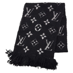ルイ ヴィトン エシャルプ ロゴマニア シャイン マフラー M75833 ノワール ブラック ウール シルク レディース LOUIS VUITTON 【中古】