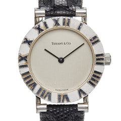 ティファニー アトラス 腕時計 L0640 クオーツ ホワイト文字盤 SV925 シルバー レザー レディース TIFFANY&Co. 【中古】