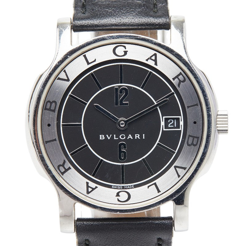 ブルガリ ソロテンポ 腕時計 ST35S クオーツ ブラック文字盤 ステンレススチール レザー メンズ BVLGARI 【中古】