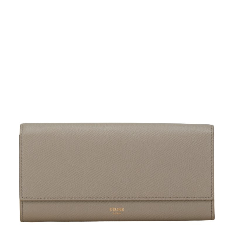 セリーヌ ラージ フラップウォレット  長財布 グレー レザー レディース CELINE 【中古】