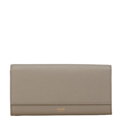 セリーヌ ラージ フラップウォレット  長財布 グレー レザー レディース CELINE 【中古】