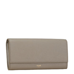 セリーヌ ラージ フラップウォレット  長財布 グレー レザー レディース CELINE 【中古】