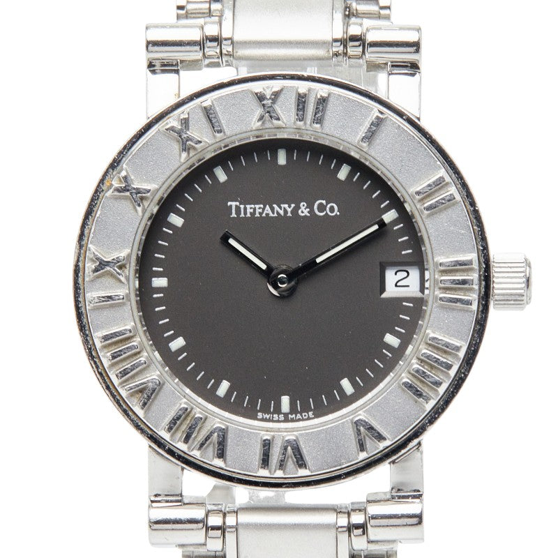 ティファニー アトラス 腕時計 クオーツ ブラック文字盤 ステンレススチール レディース TIFFANY&Co. 【中古】