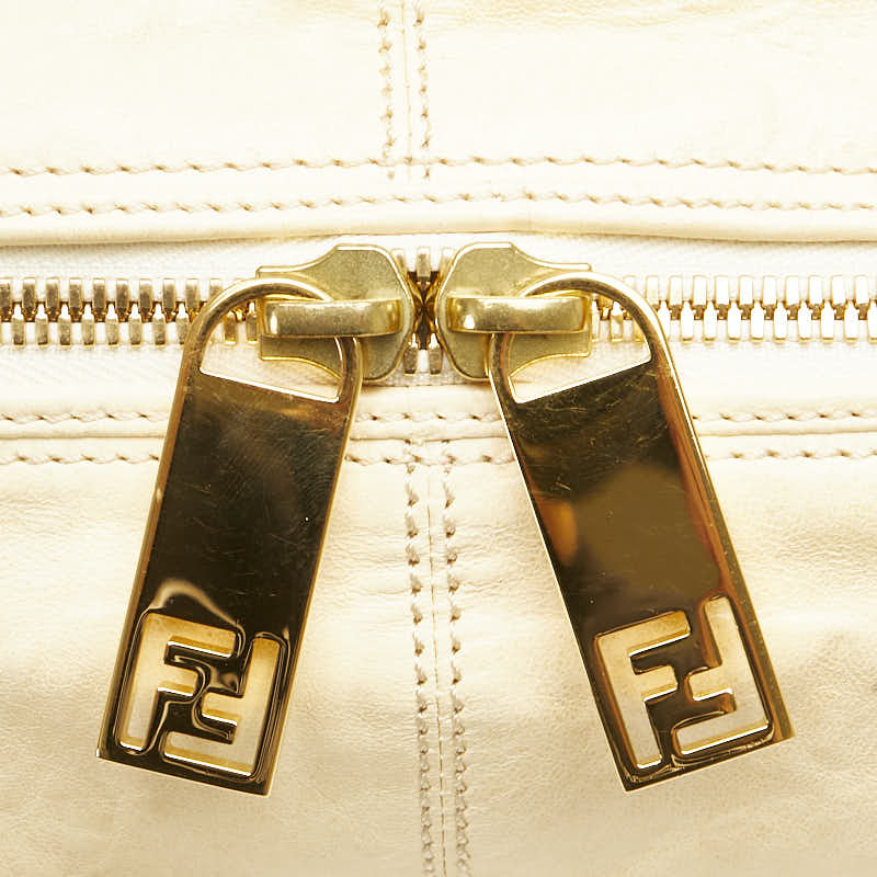 フェンディ ズッカ アンジップド トートバッグ ショルダーバッグ 8BR623 ベージュ レザー レディース FENDI 【中古】