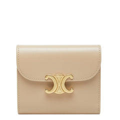 セリーヌ トリオンフ スモールフラップウォレット 三つ折り財布 ベージュ レザー レディース CELINE 【中古】