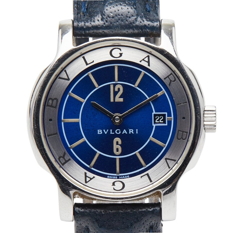 ブルガリ ソロテンポ 腕時計 ST29S スイス製クオーツ ネイビー文字盤 ステンレススチール レザー レディース BVLGARI 【中古】