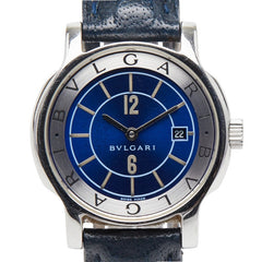 ブルガリ ソロテンポ 腕時計 ST29S スイス製クオーツ ネイビー文字盤 ステンレススチール レザー レディース BVLGARI 【中古】