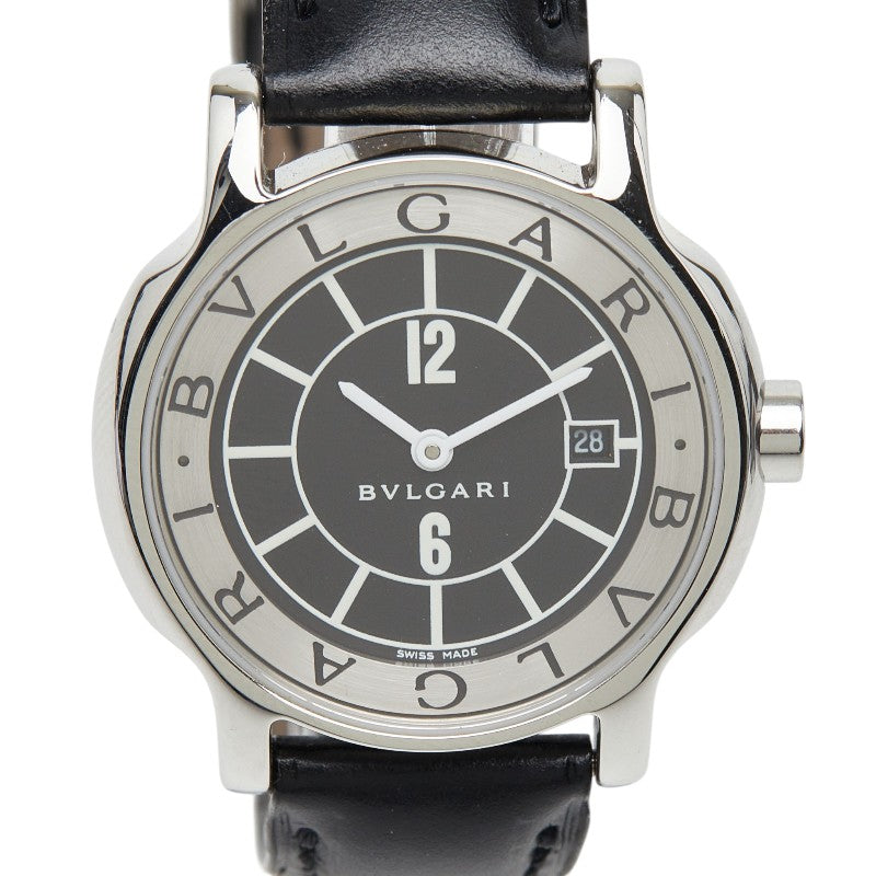ブルガリ ソロテンポ 腕時計 ST29S クオーツ ブラック文字盤 ステンレススチール レザー レディース BVLGARI 【中古】
