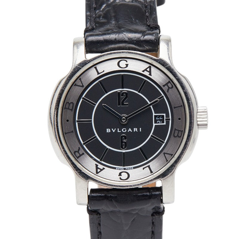 ブルガリ ソロテンポ 社外ベルト 腕時計 ST29S クオーツ ブラック文字盤 ステンレススチール レディース BVLGARI 【中古】